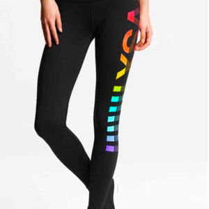Victoria's Secret VSX Knockout Leggings Black Rainbow High Rise Size Small